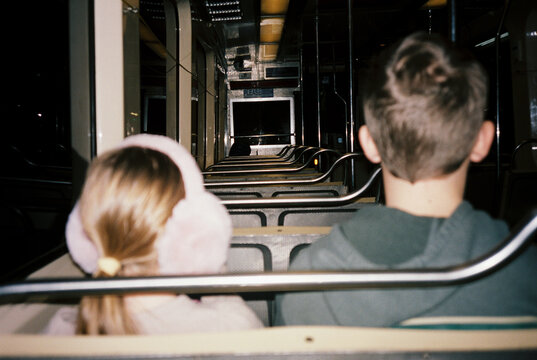 Kids Riding Bus View from behind city travel