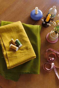 Fabric on the table ready for sewing