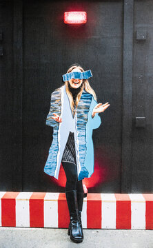 Analog collage of a happy woman with hydration abstracts
