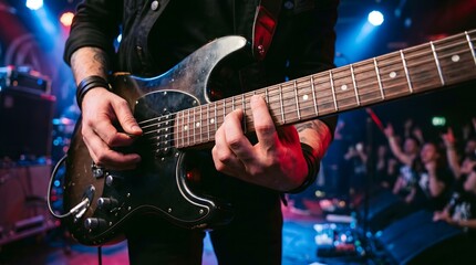 Obraz premium Person Playing Electric Guitar on Stage