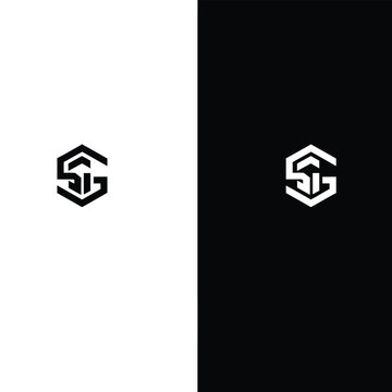 Hexagonal with interlocking letters sg on white and black backgrounds keywords: sg, monogram