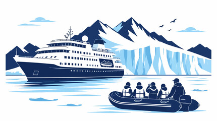 Arctic cruise expedition with zodiac boat and icebergs near mountains © STICH99
