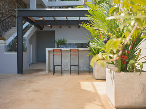 Outdoor Bar Area in a Tropical of Luxury Hotel