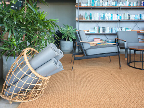 Yoga Mats in a Modern Indoor Space of Hotel