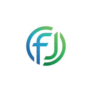 Circular with blue and green gradient featuring fj monogram keywords: fj, monogram, letter