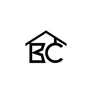 Black letter bc monogram integrated into a house roof shape on white keywords: bc, monogram