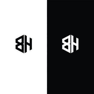 Hexagonal bh monogram in black and white variations keywords: bh, monogram, letter, alphabet