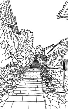 Japanese Traditional Street Line Art