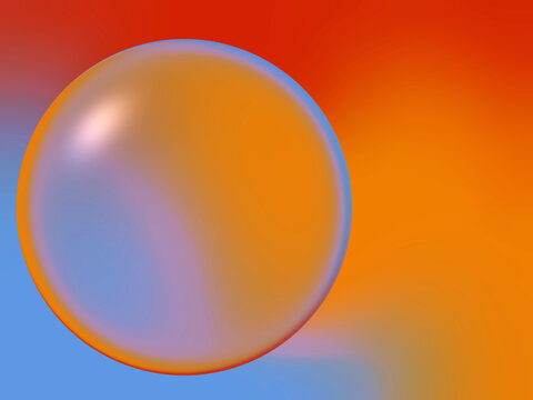 Surreal Glass Sphere on Vibrant Orange Gradient Background with Dreamy Reflections