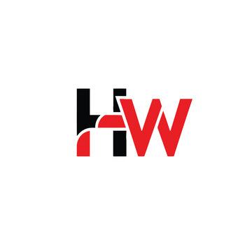 Dynamic red and black 'hw' monogram with a unique connecting stroke, isolated on white.keywords