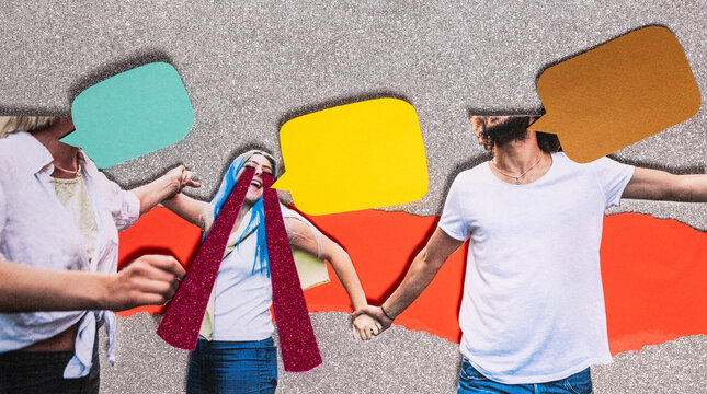 Analog collage People Celebrate and Communicate