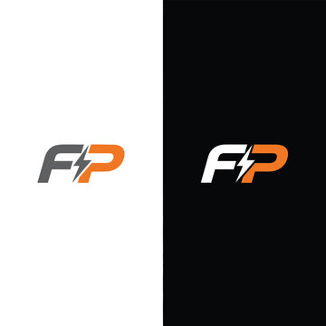 Fp with lightning bolt symbol in orange and gray on split background, keywords: fp, letters