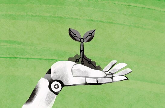 Robot Hand Holding Technology Sprout &ndash; Innovation Growth Concept