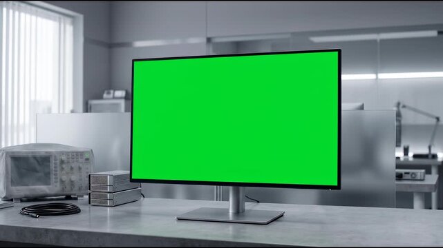 Computer monitor with green screen in modern laboratory