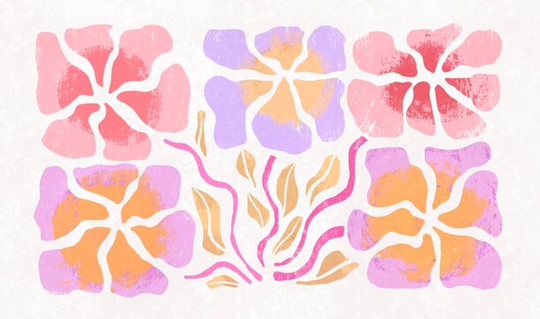 Stylized Pastel Flowers with Curved Stems