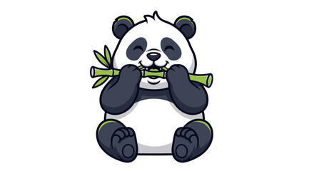 Cute cartoon panda eating bamboo, isolated on white background, illustration © Free vector