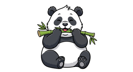 Cute cartoon panda eating bamboo with eyes closed, happy and content © Free vector