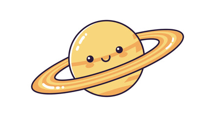 Cute Kawaii Saturn Planet Cartoon Character with Rings, Isolated on White Background © Free vector