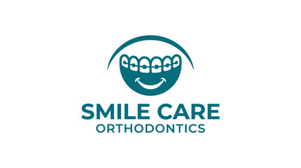 Obraz premium Orthodontics dental logo with smile and braces, health care concept graphic element