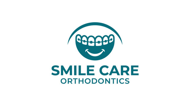 Orthodontics dental logo with smile and braces, health care concept graphic element