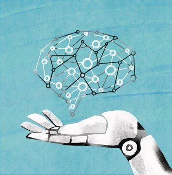 Robot Hand Holding Digital Brain &ndash; Artificial Intelligence Concept