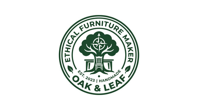 Ethical furniture maker logo with tree and chair graphic element