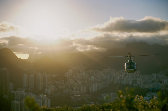 Helicopter Over Rio at Sunset