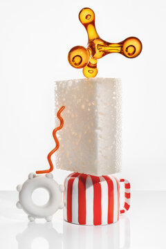 Geometric abstract still life set of everyday household objects.