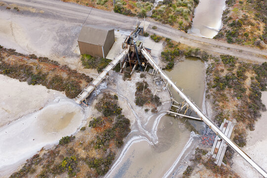 Pump station with selltling ponds and creek running through salt works