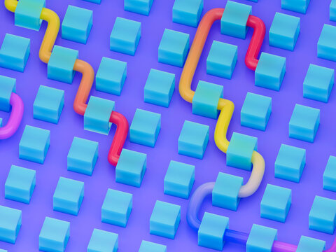 Colorful Shapes Arranged in a Pattern on a Blue Surface
