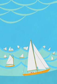 Summer Sailing Poster Template with Copy Space with Blue Background