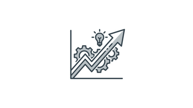 Business growth graph icon with gears and lightbulb