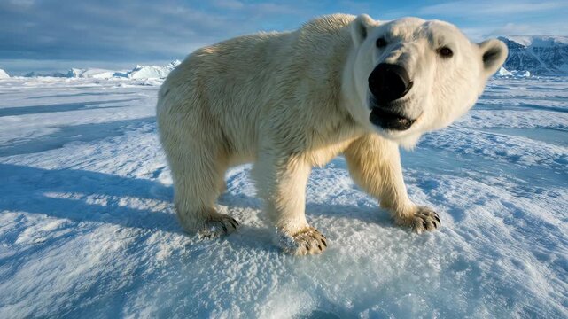 Polar bear lying down and waking up next to a breathing hole on the Arctic sea ice, ideal for climate change awareness campaigns, wildlife documentaries, and environmental conservation content