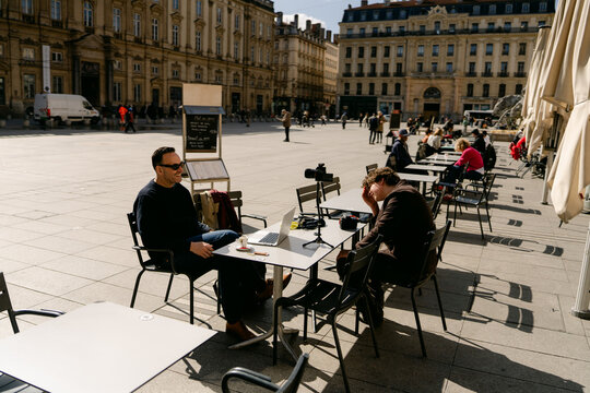 middle aged man vlogging in Lyon France 
