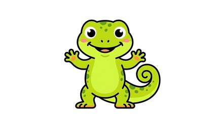 Fototapeta premium Cartoon green dinosaur character waving happily.