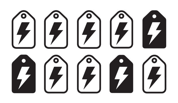 Lightning bolt price tags vector set. collection of promotion label icons in flat style.