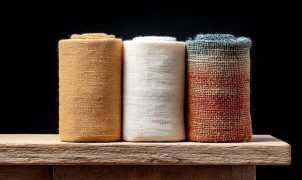 Textile comparison natural silk wool and co bcb studio setting photography minimalist environment detailed view