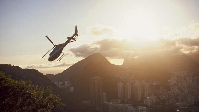 Helicopter Above Rio at Sunset