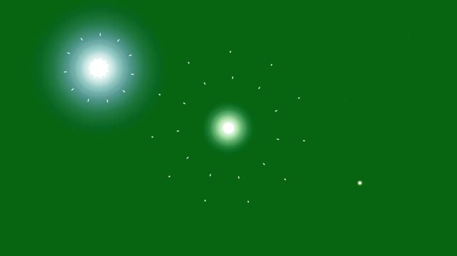 Bursting cartoon firework element, flat vector circle blast explosion animation, 2d seamless pop-up flat vector seamless loop, glowing line blast, shiny explosion on green screen background. 4k video