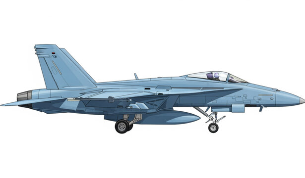 Light Blue F18 Fighter Jet Right Side View Realistic Aviation Vector Illustration