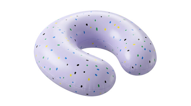Inflatable travel pillow with colorful dots on white isolated on transparent background