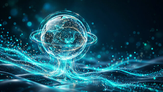 Futuristic Global Digital Network Sphere with Artificial Intelligence Data Flow Technology