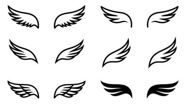 Set of Angel Wings Vector Icons and Silhouettes