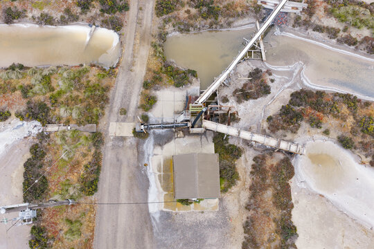 Pump station with selltling ponds and creek running through salt works