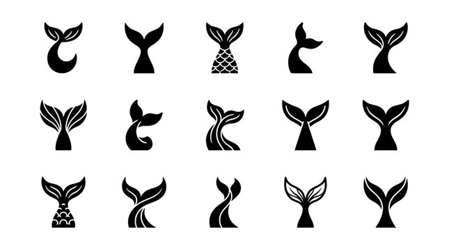 Set of Mermaid Tail Silhouettes in Various Poses