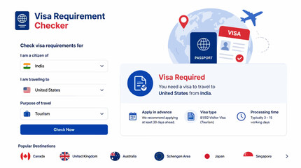 Travel planning app interface for checking visa requirements for international trips © rexus