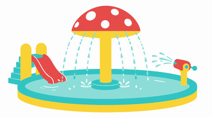 Cartoon water park splash pad with slide and mushroom shower, isolated graphic element © rexus