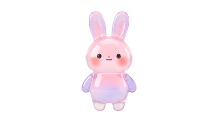 Obraz premium Cute pink bunny toy with purple ears and wings isolated on transparent background
