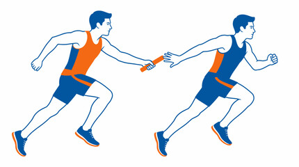 Fototapeta premium Athletes running in a relay race, passing a baton, graphic illustration