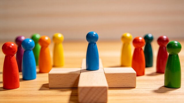 Colorful wooden game pieces on table